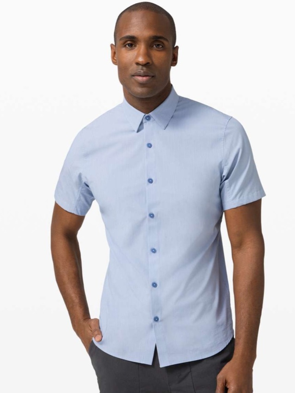 lululemon Down to the Wire Slim Fit
Short Sleeve Button-Down - Light Blue